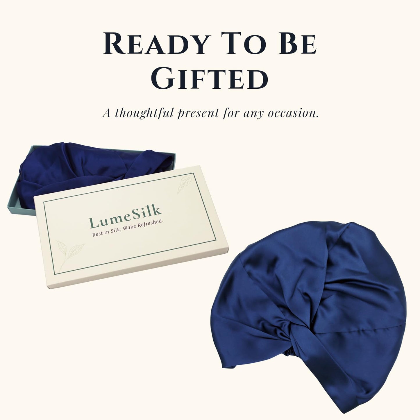 LumeSilk Mulberry Silk Bonnet, Double-Layered Hair Bonnet for Sleeping Women, Pure Silk Turban, Night Sleep Hair Wrap, Navy Blue