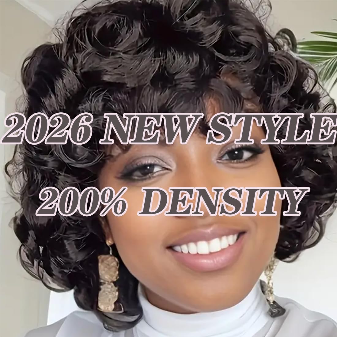 PECWU Short Curly Wigs With Bangs 100 percent Human Hair for Black Women Glueless Pelucas De Mujer Pelo Humano Funmi Curly Bob Human Hair Wig Natural Loose Wig Afro Curly Wig Bouncy Wig 10"