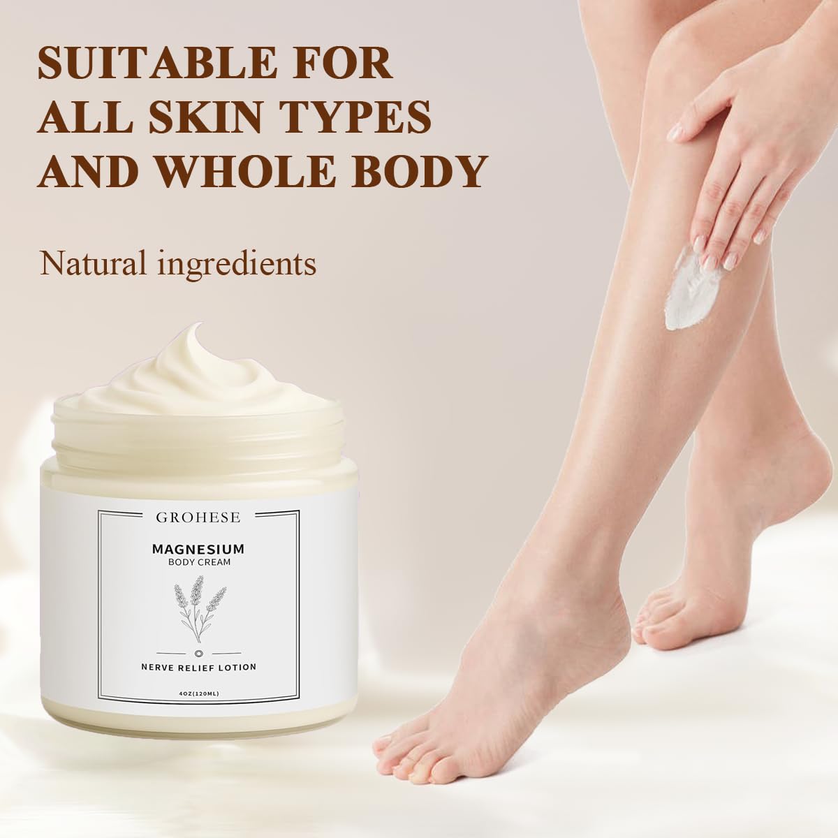 ipxkwll Neuropathy Cream – Nerve Relief Magnesium Body Lotion with Natural Soothing Ingredients, Nighttime Magnesium Cream for Feet & Hands, Non-Greasy Formula, Relaxing Lavender Scent (1)