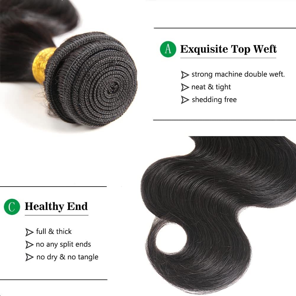Body Wave Human Hair Extensions - 22 Inch 10A Grade Brazilian Virgin Hair | Natural Black