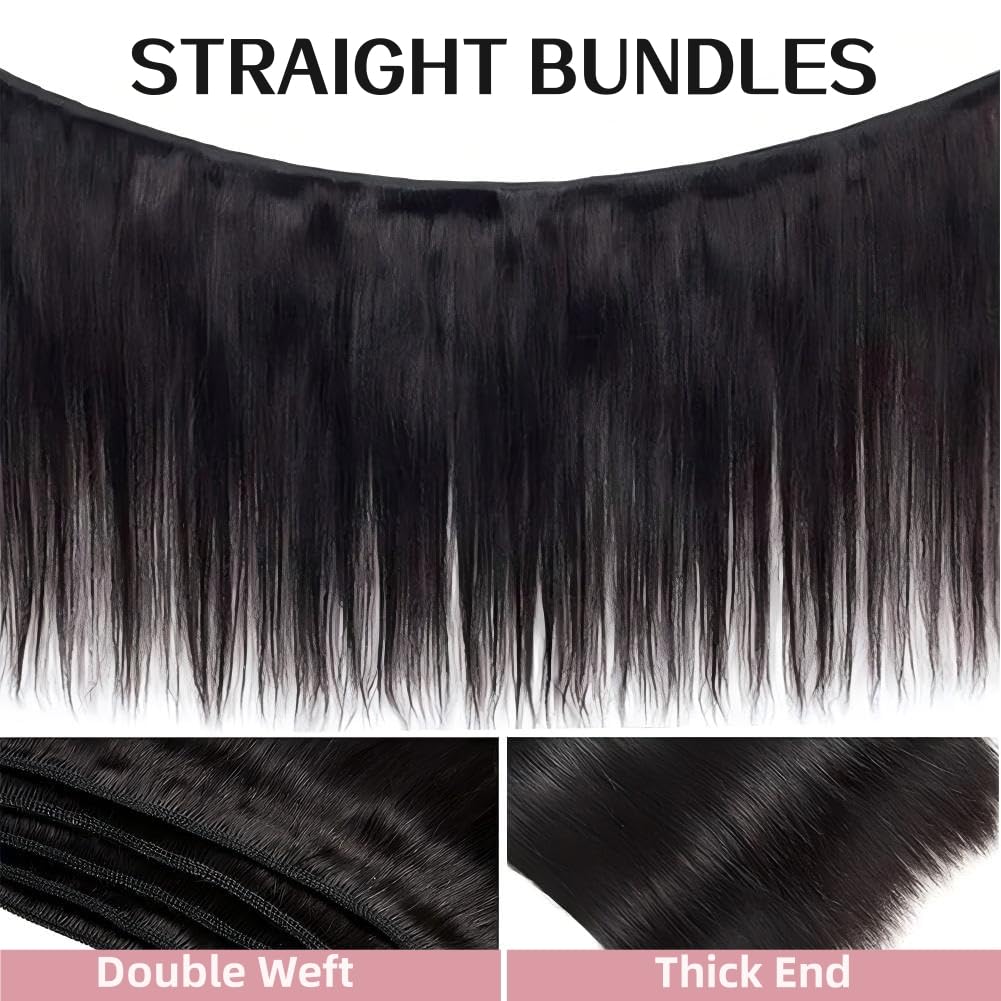 Angie Queen Straight Bundles Human Hair 20 Inch 100% Unprocessed Virgin Hair Extensions Single Bundle 100 Gram(+/-5g) Double Weft Quick Weave Sew In Nature Black Color