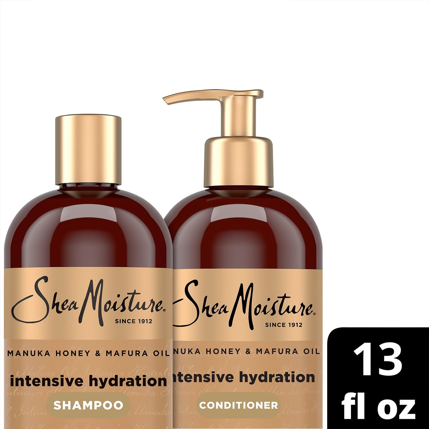 SheaMoisture Shampoo & Conditioner, Manuka Honey & Mafura Oil Intensive Hydration for Extra Dry, Damaged Hair, 13 Oz Ea