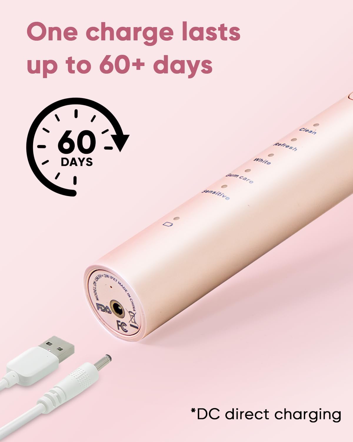 MySmile Electric Toothbrush for Adults - Rechargeable Sonic Battery with 3 Brush Heads & Smart Timer | 45000VPM, Pink