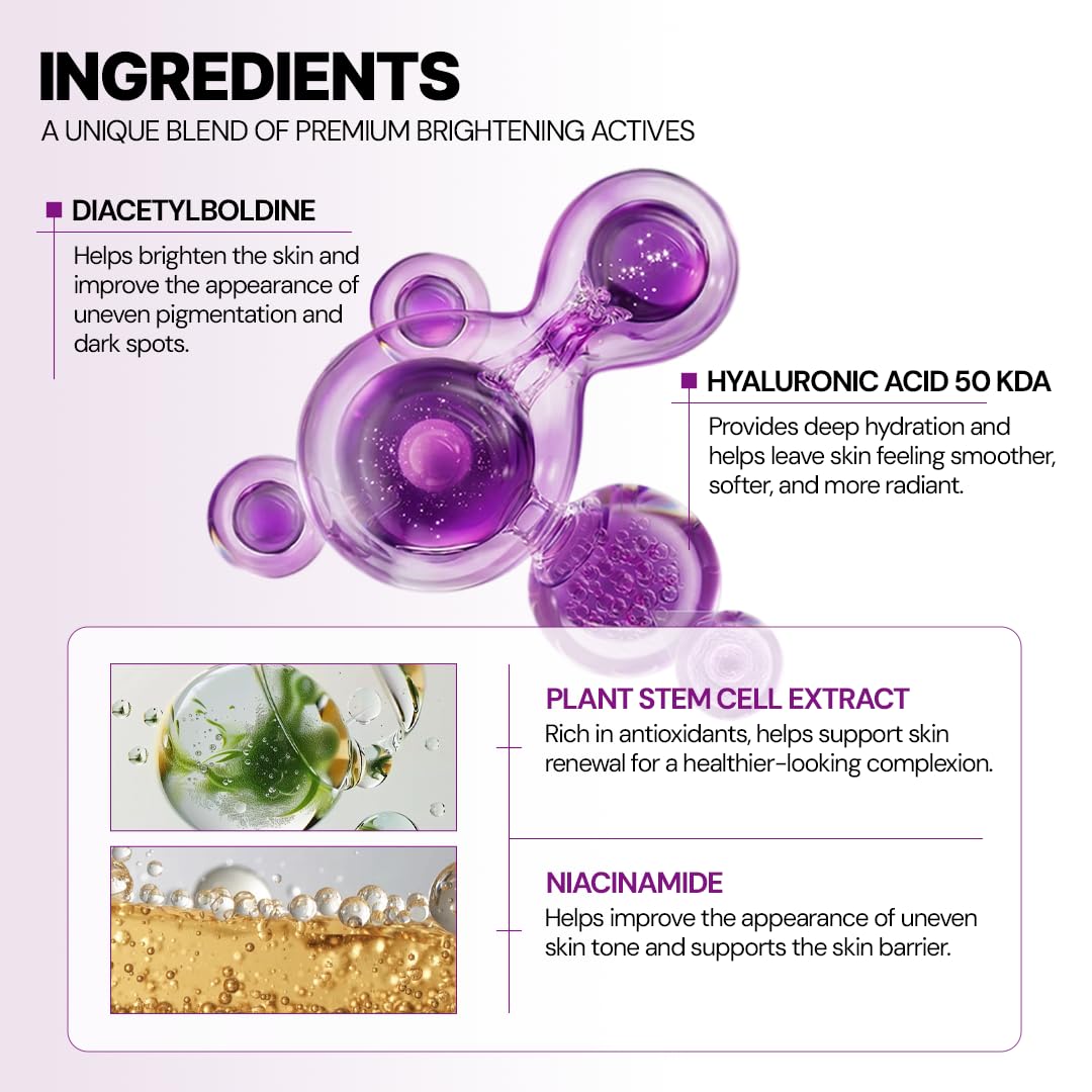 SEYOUL Meso White Brightening Serum for Dark Spots & Uneven Skin Tone – Diacetylboldine, Niacinamide & Hyaluronic Acid – Hydrating Facial Ampoules – 6 Vials