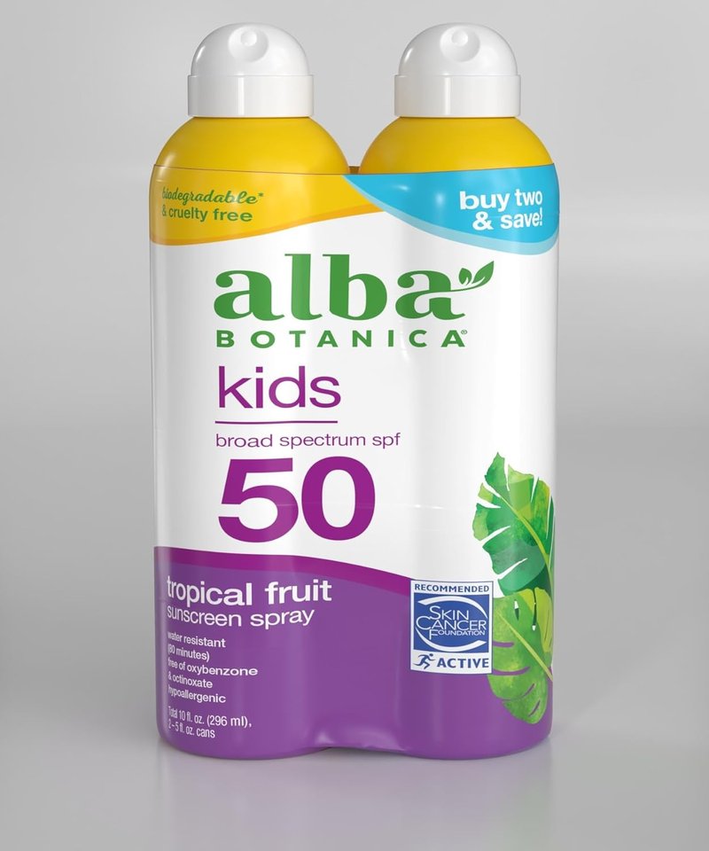 Alba Botanica Kids Sunscreen Spray - Tropical Fruit SPF 50, Water Resistant | 5 fl. oz. (Pack of 2)