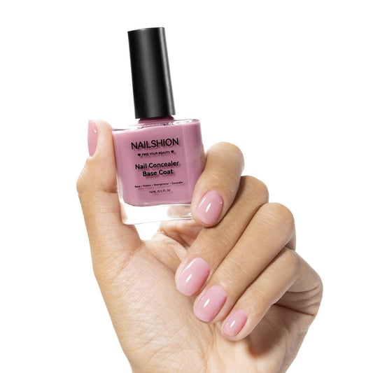 Nailshion 4-IN-1 Illuminating Nail Concealer Base Coat Ridge Filler Sheer Nail Polish & Strengthener for Discolored or Damged Yellowing Nails, Natural Nails Foundation Perfector, 15ml Quick Air Dry