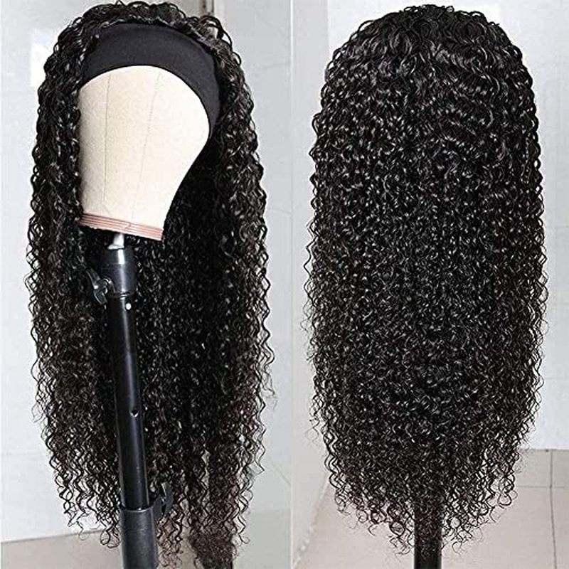 XSY Headband Wig Human Hair Deep Wave 18 Inch Curly Headband Human Hair Wigs for Black Women Glueless None Lace Front Wig 150% Density Natural Black Color
