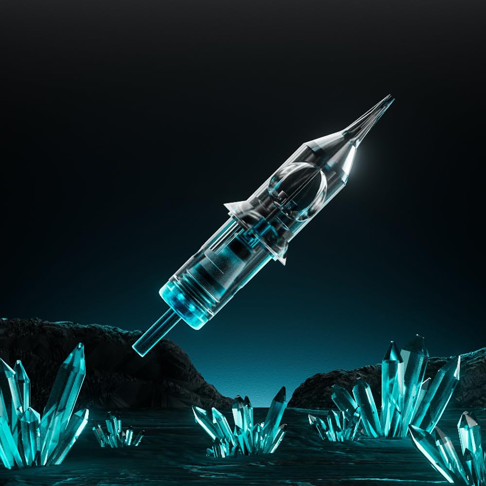 STIGMA Aquamarine Knight Tattoo Cartridge Needles #10(15RM) 50Pcs 0.3mm Bugpin Disposable Tattoo Needles Cartridges with Membrane Curved/Round Magnum EN02B-50-OF1015RM