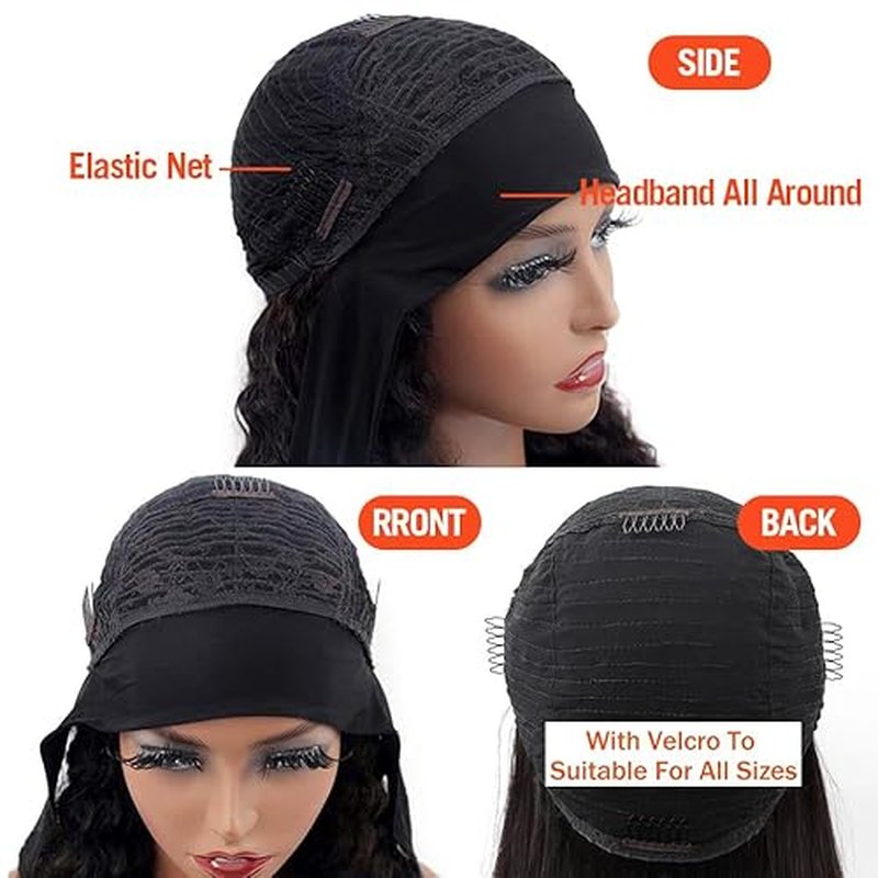 XSY Headband Wig Human Hair Kinky Curly 20 Inch Headband Wigs for Black Women Deep Curly Human Hair Wigs None Lace Front Wig 150% Density Natural Black Color