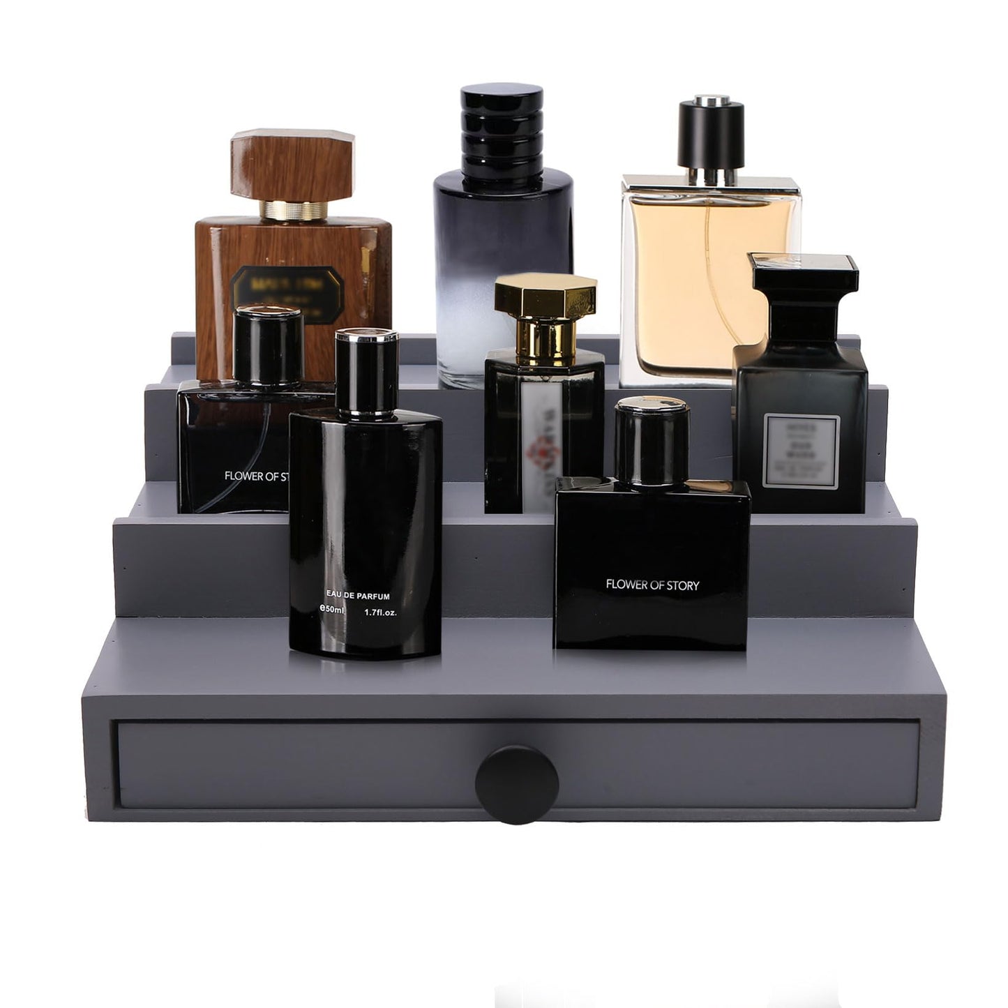 Fengligoo 3 Tier Cologne Organizer for Men - Wooden Cologne Perfume Display Stand with Drawer and Hidden Compartment, Mens Cologne Rack Holder Shelf for Organizing and Storing