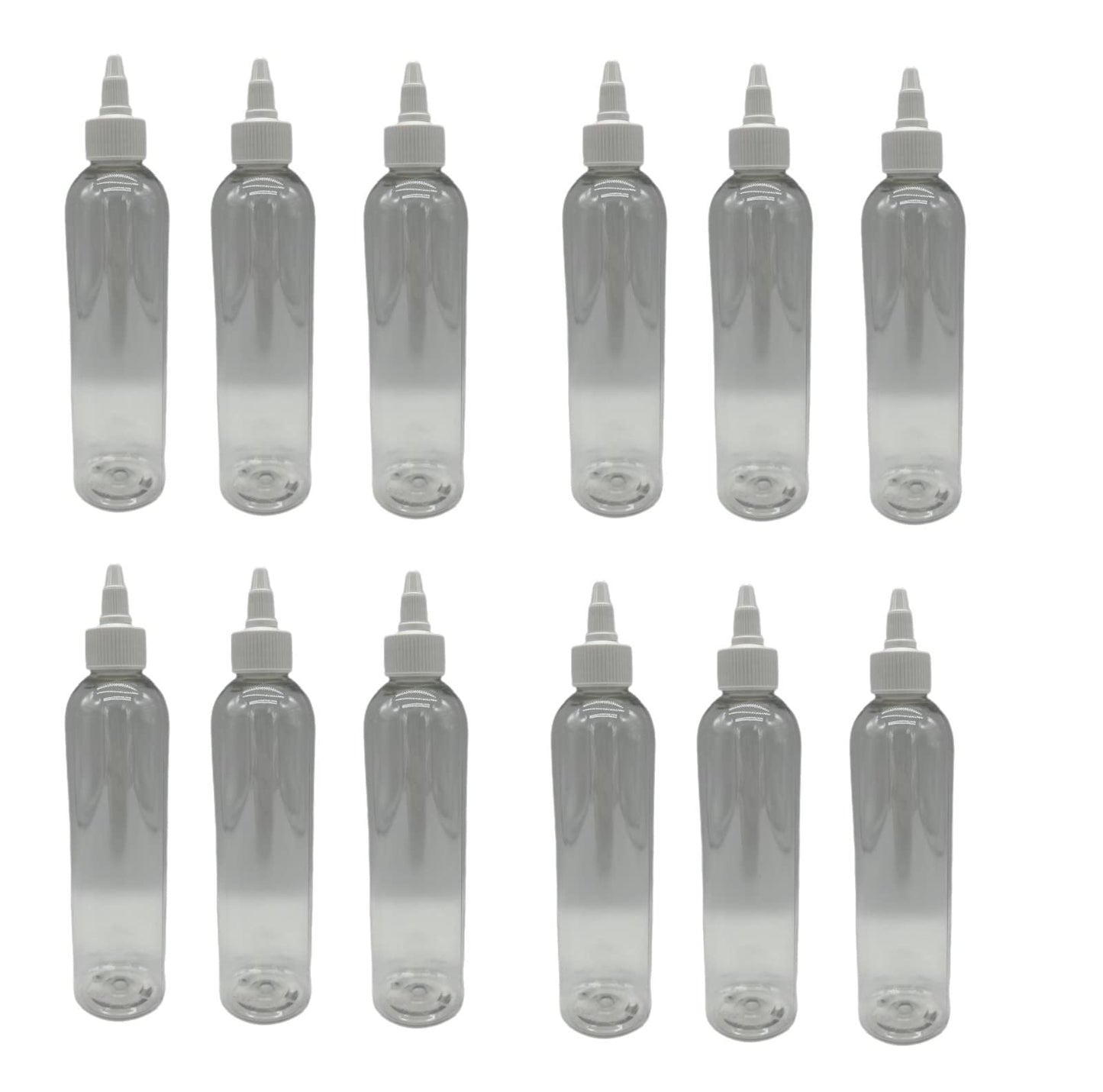 Natural Farms 8 oz Clear Cosmo Plastic Bottles -12 Pack Empty Bottle Refillable - BPA Free - Essential Oils - Aromatherapy | White Twist Top Caps - Made in the USA