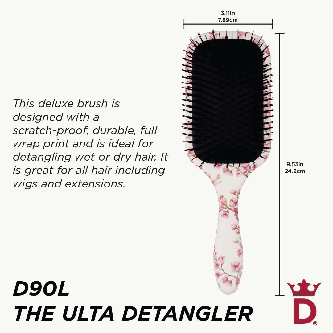 Denman Ultimate Detangling Hair Brush - Wet & Dry Detangler Brush for Long Hair, Wigs & Extensions - Ideal Hair Brushes for Women and Men, D90L Cherry Blossom