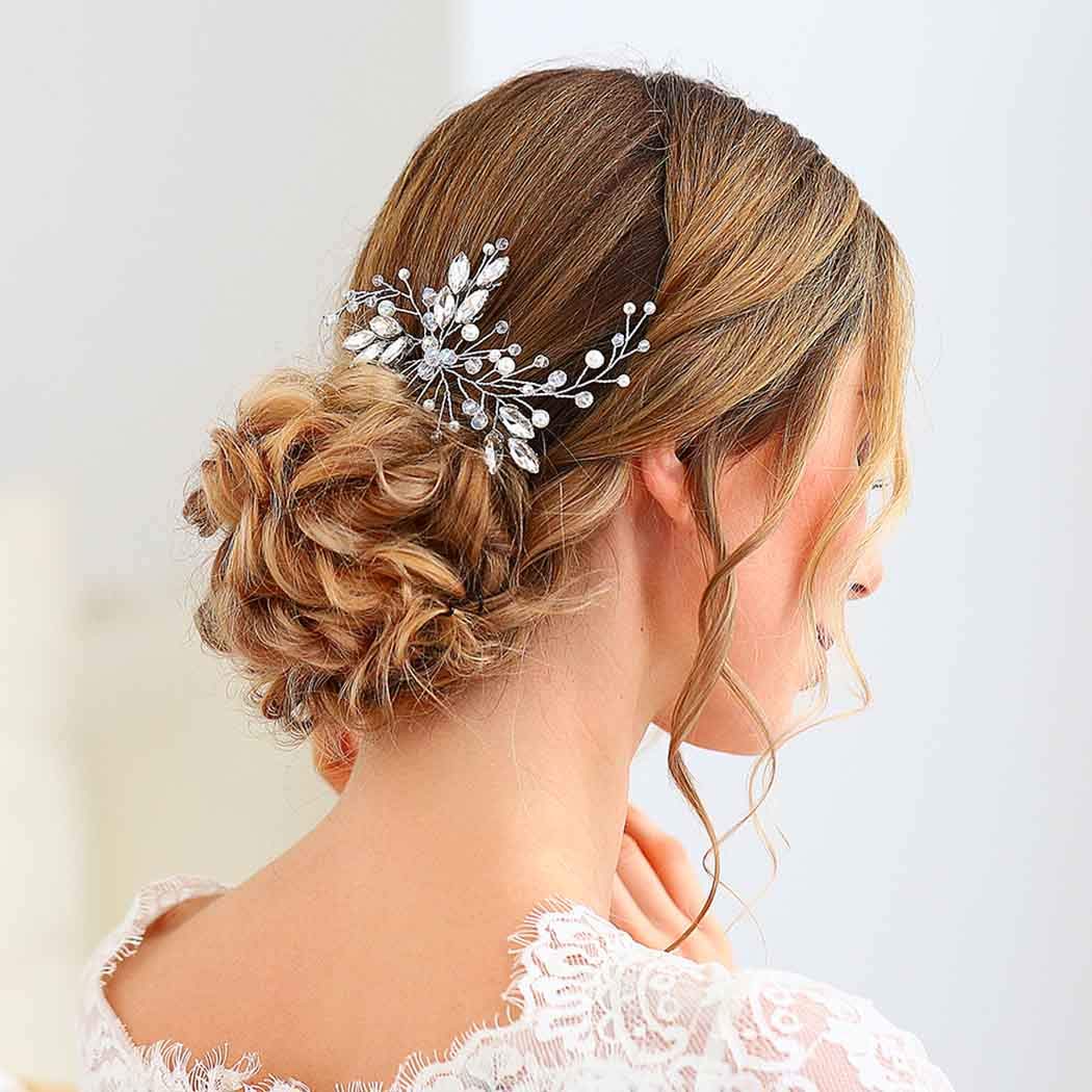 Zoestar Wedding Hair Pins Crystal Bridal Headpiece Pearl Hair Accessory for Bride and Bridesmaids (Silver)