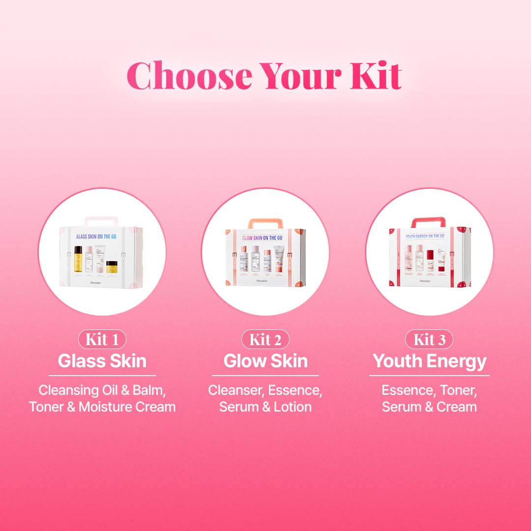 Hanskin Glass Skin On the Go Kit – Travel-Friendly Hydrating Set with PHA Cleansing Oil&Balm, Toner & Moisture Cream | TSA-Approved Mini Skincare, Holiday Stocking Stuffer, Teen Girl & Women’s Gift