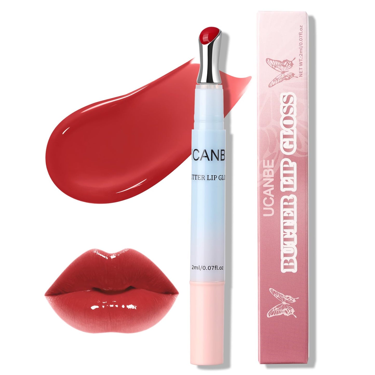 UCANBE Butter Lip Gloss, Hydrating & Moisturizing Lipgloss with Metal Tip, Lightweight, Non-Sticky, Smooth, Nourishing for High-shine Finish(05 Watermelon)