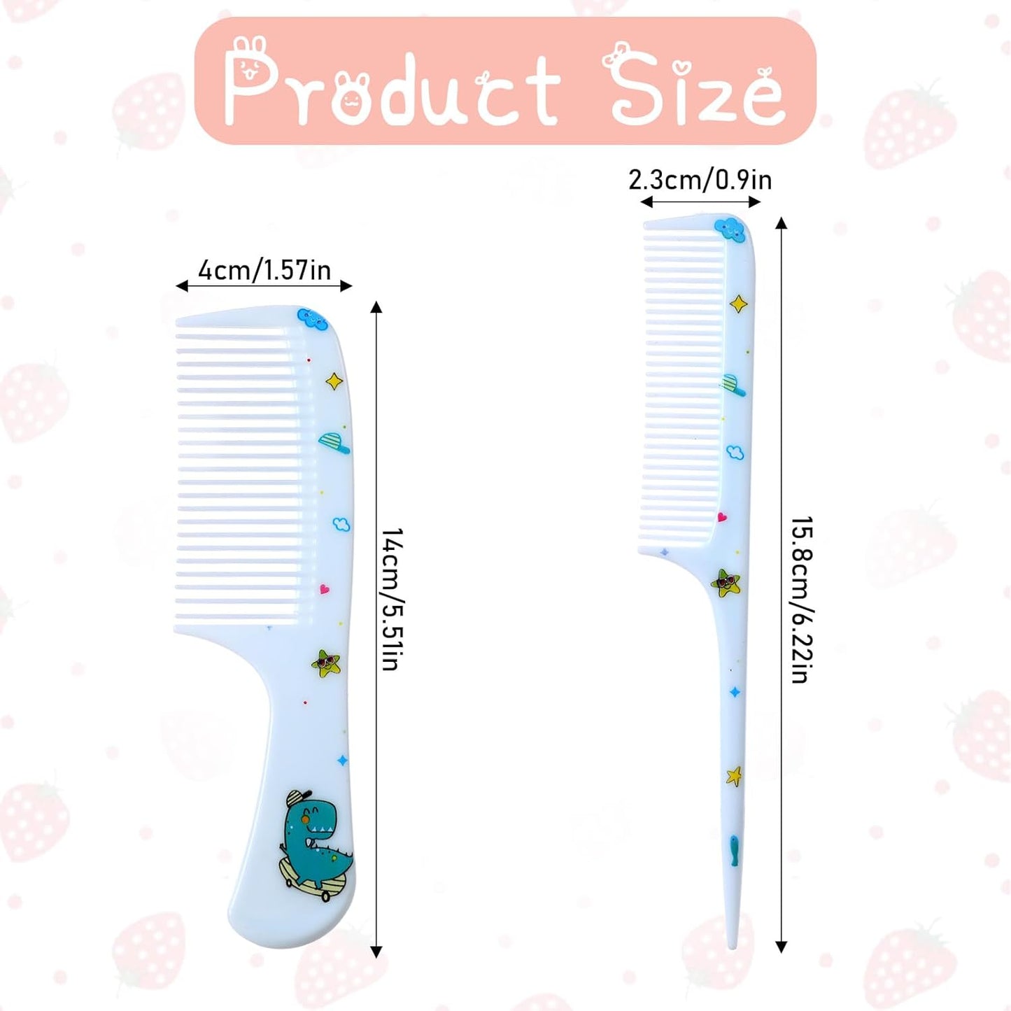Mini Hair Comb Set - 2 Pcs Portable Detangling Combs for All Hair Types | Blue Dinosaur Design