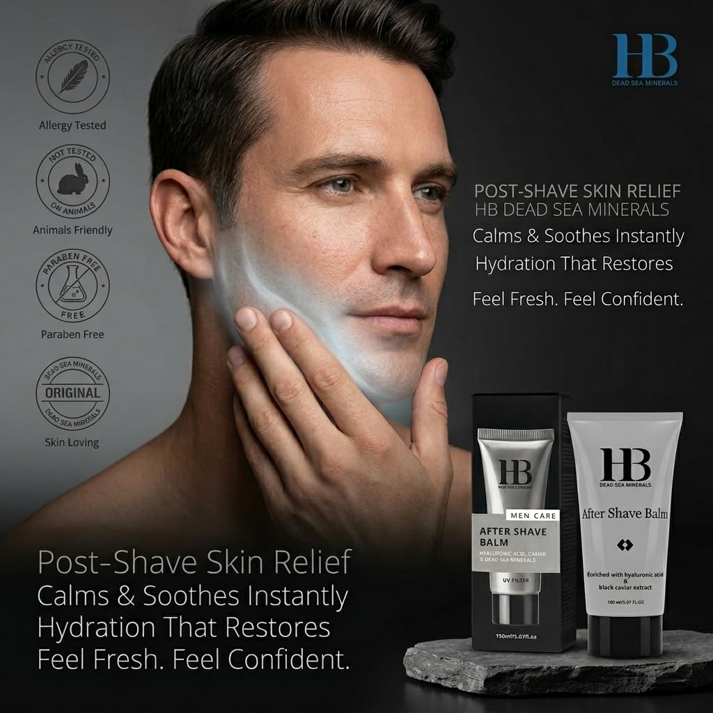 After Shave Balm for Men with Hyaluronic Acid & Black Caviar – Soothing Hydrating Post-Shave Moisturizer, Lightweight, Non-Greasy, 150ml