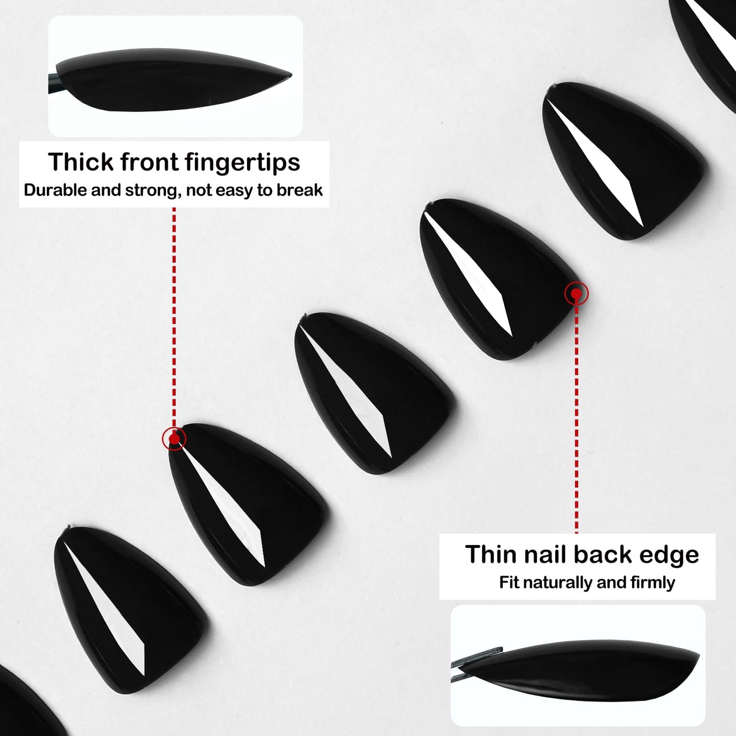240pc Black Almond Press on Nails Short Fake Nails with Glue Tabs, Short Nails Press on Nail Almond Glue on Nail Black Acrylic Nail Full Cover False Nail Women Girls Artificial Fingernail 12 Sizes