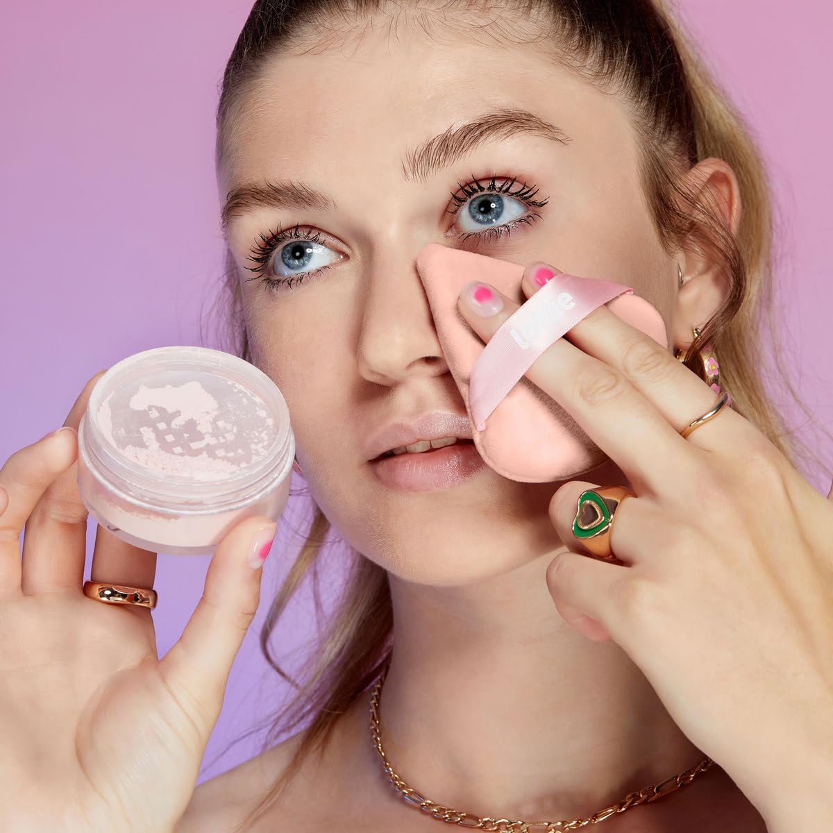 Lottie London Ready Set! Go in Brightening Pink, Setting Powder infused with Hyaluronic Acid, Long-wear & Soft-Focus Matte Finish
