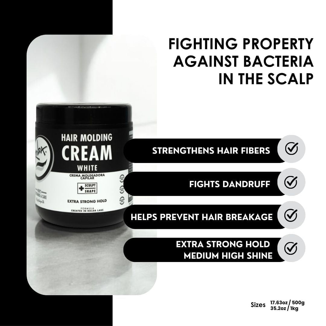 Rolda White Molding Hair Cream for Men - Curl-Defining Hair Styling Cream with Medium-Strong Hold, Natural Finish & Medium Shine - Moisturizing & Anti-Frizz Formula - Alcohol & Paraben-Free (35.2 oz)