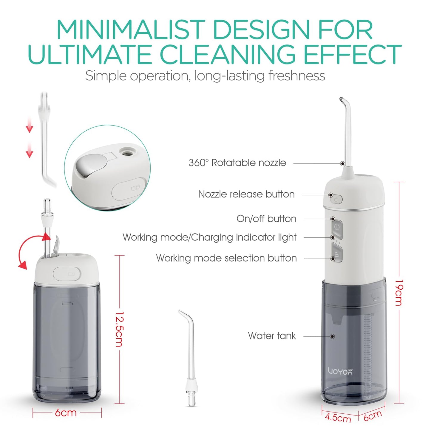 VOYOR-HEALTH Travel Water Flosser Portable, Mini Cordless Oral Irrigator with Telescopic Water Tank, IPX7 Waterproof Water Flosser for Teeth Cleaning Braces & Dental Care WF510 (Silver)