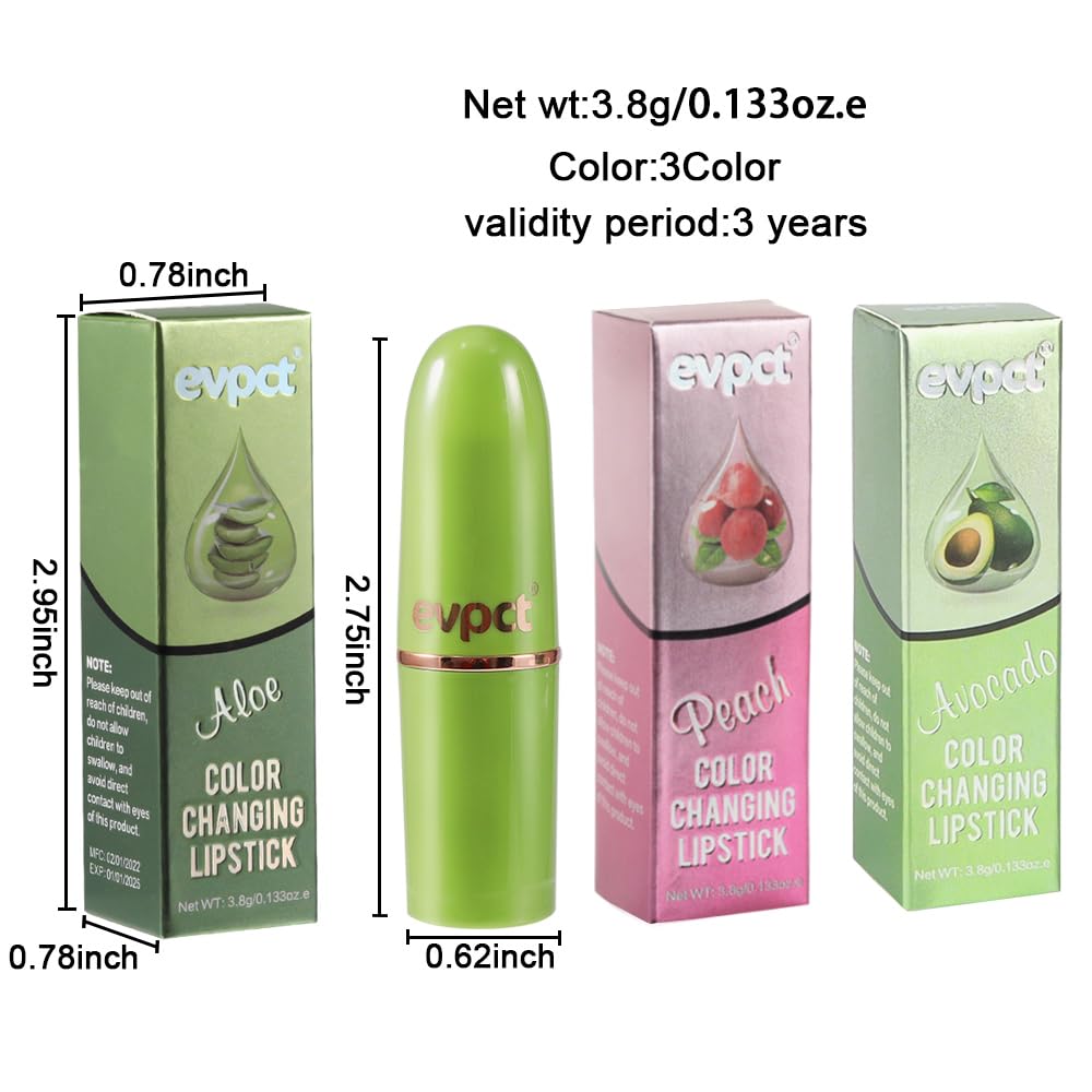 BINGBRUSH 3PCS Aloe Strawberry Cherry Color Changing Lipstick Set, Magic PH Mood Lipstick Long Lasting Moisturizing Lip Balm, Temperature Color Changing Lip Gloss,Hydrating Lip Care for Women