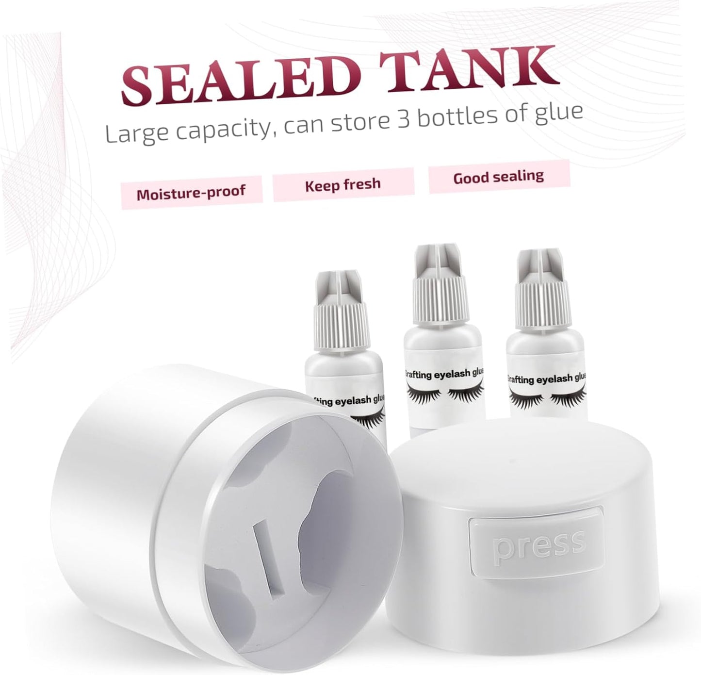 Eyelash Glue Jar - Sealed Eyelash Extension Container for Makeup | Cosmetic Storage Tank (White)