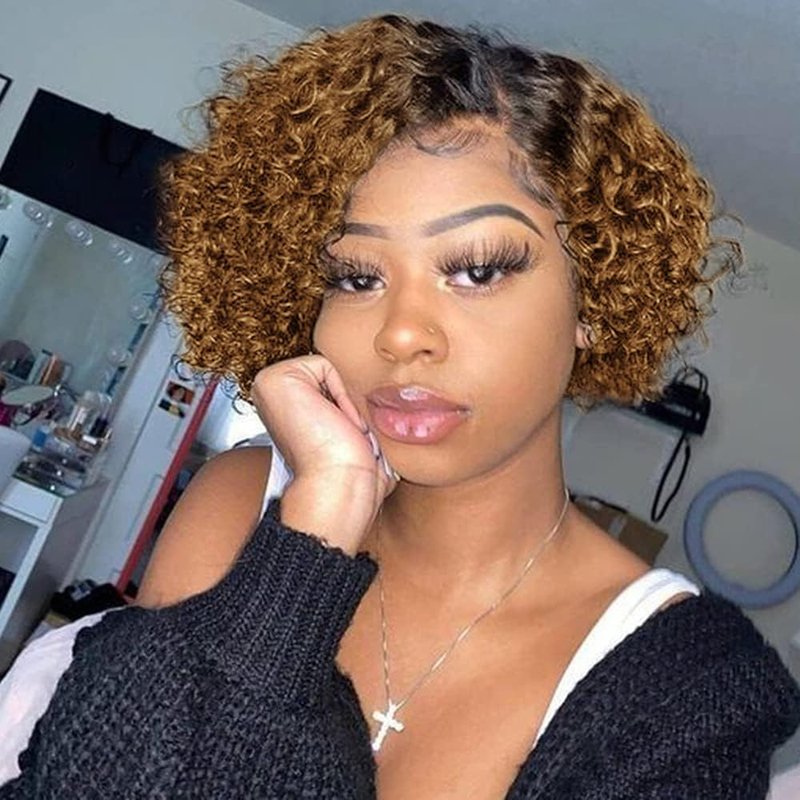 Curly Bundles Human Hair Kinky Curly Human Hair Ombre Brazilian Virgin Hair Bundles Short Curly 4 Bundles