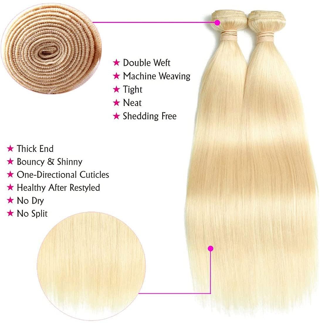 #613 Blonde Bundles Human Hair 18 20 22 Straight Color 613 Human Hair Bundles Blonde Extension 100 Gram Per Bundle 12A Unprocessed Brazilian Remy Hair Virgin Hair for Black Women