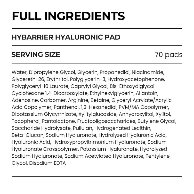 [SKIN&LAB] Hybarrier Hyaluronic Pad, Deep Hydration & Cooling, Stretchable Pads for Dryness & Inner Skin Tightness, 70 Pads