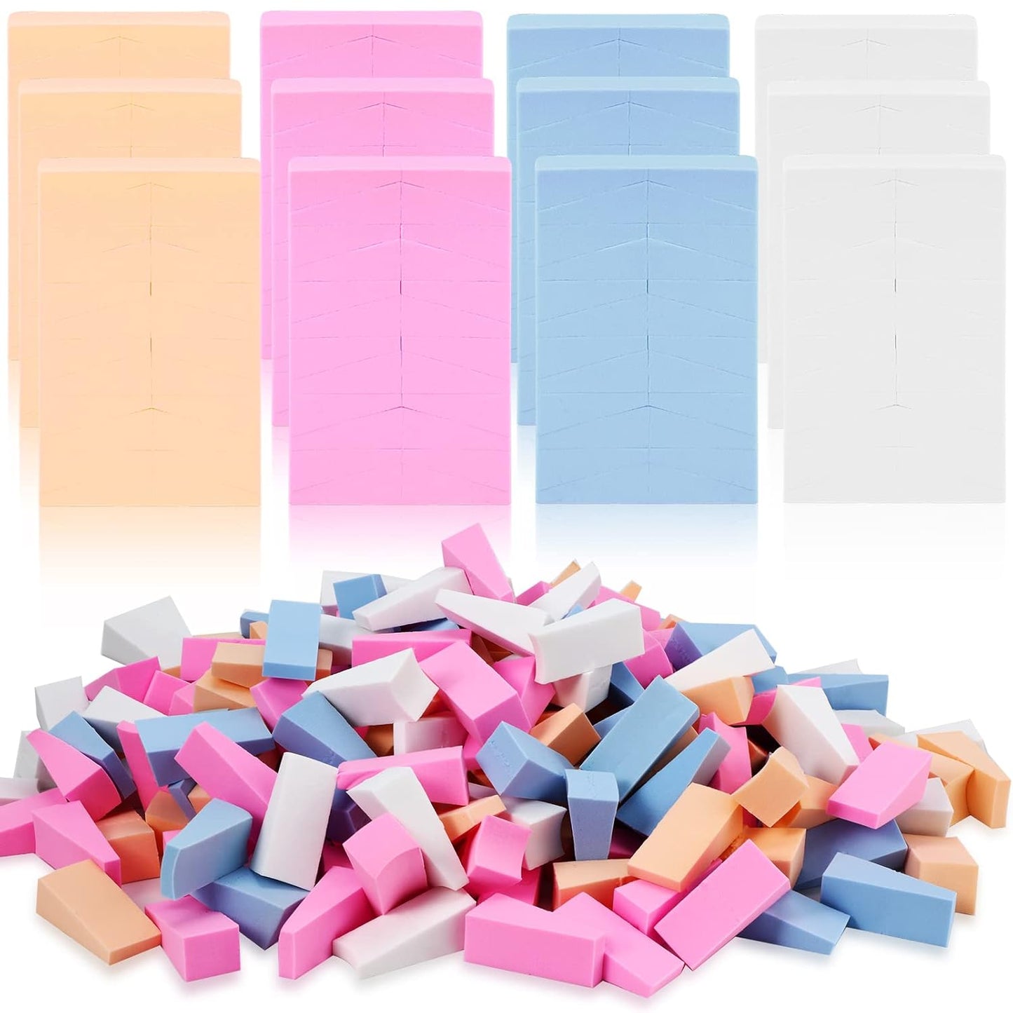 Makeup Wedges Sponges - 480 Pieces Triangle Applicators for Foundation & Eye Shadow | 4 Colors