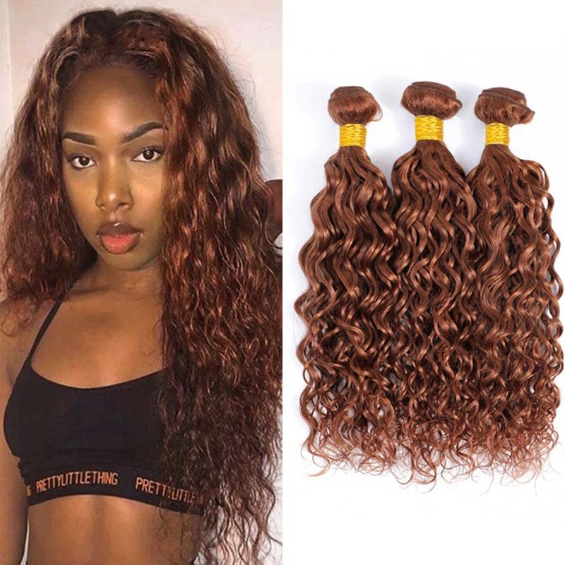 14 16 18 Inch Brown Bundles Human Hair Color 30 Bundles Brown Human Hair Water Wave Bundles Real Unprocessed Hair Wet And Wavy Weave Bundles