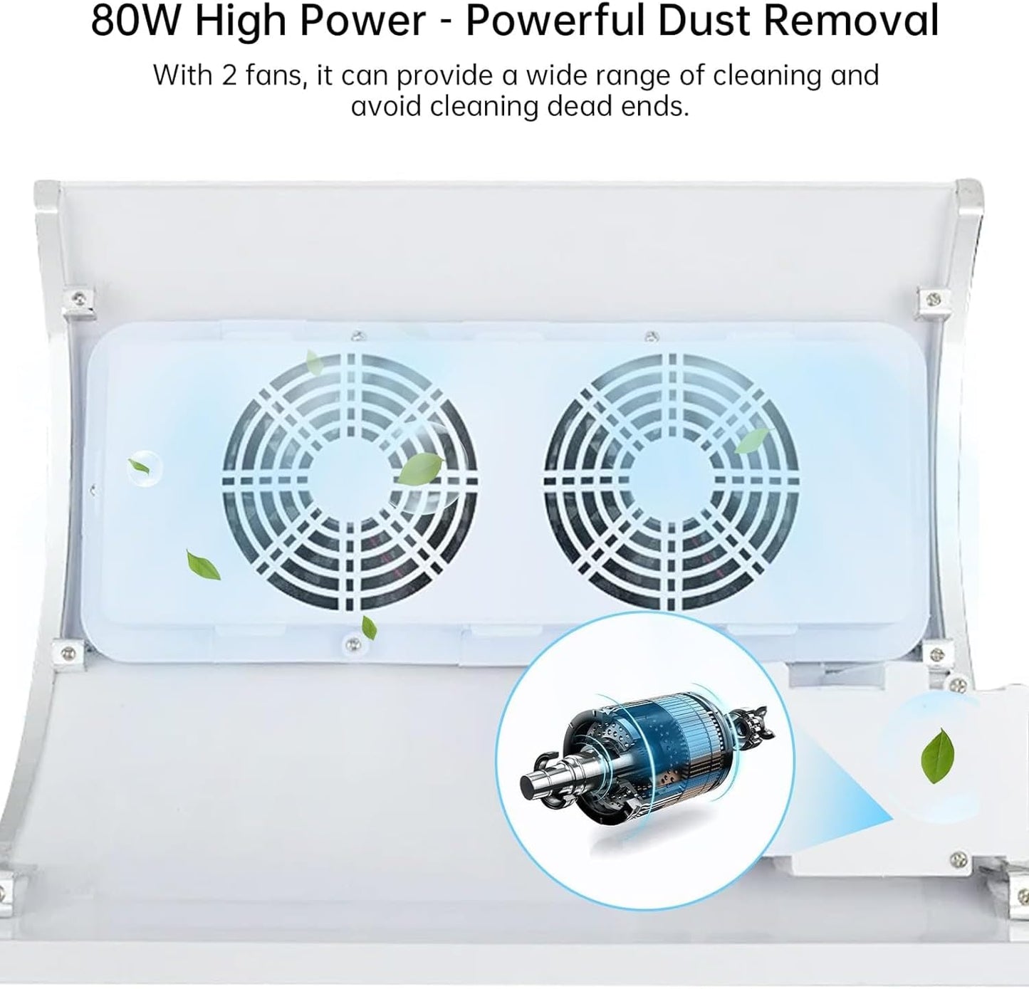 Nail Dust Collector - 80W Adjustable Electric Vacuum for Acrylic Nails | Includes 2 Powerful Fans & Dust Bags (White)