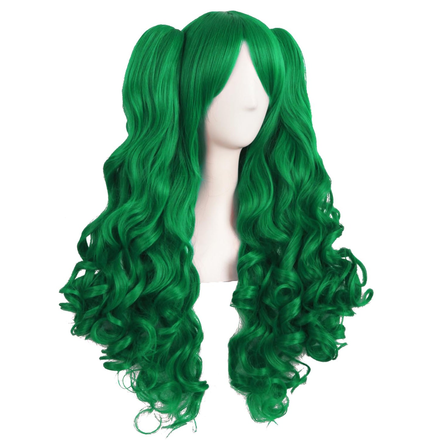 MapofBeauty 28-Inch Grass Green Lolita Curly Ponytail Cosplay Wig - Clip-On Style