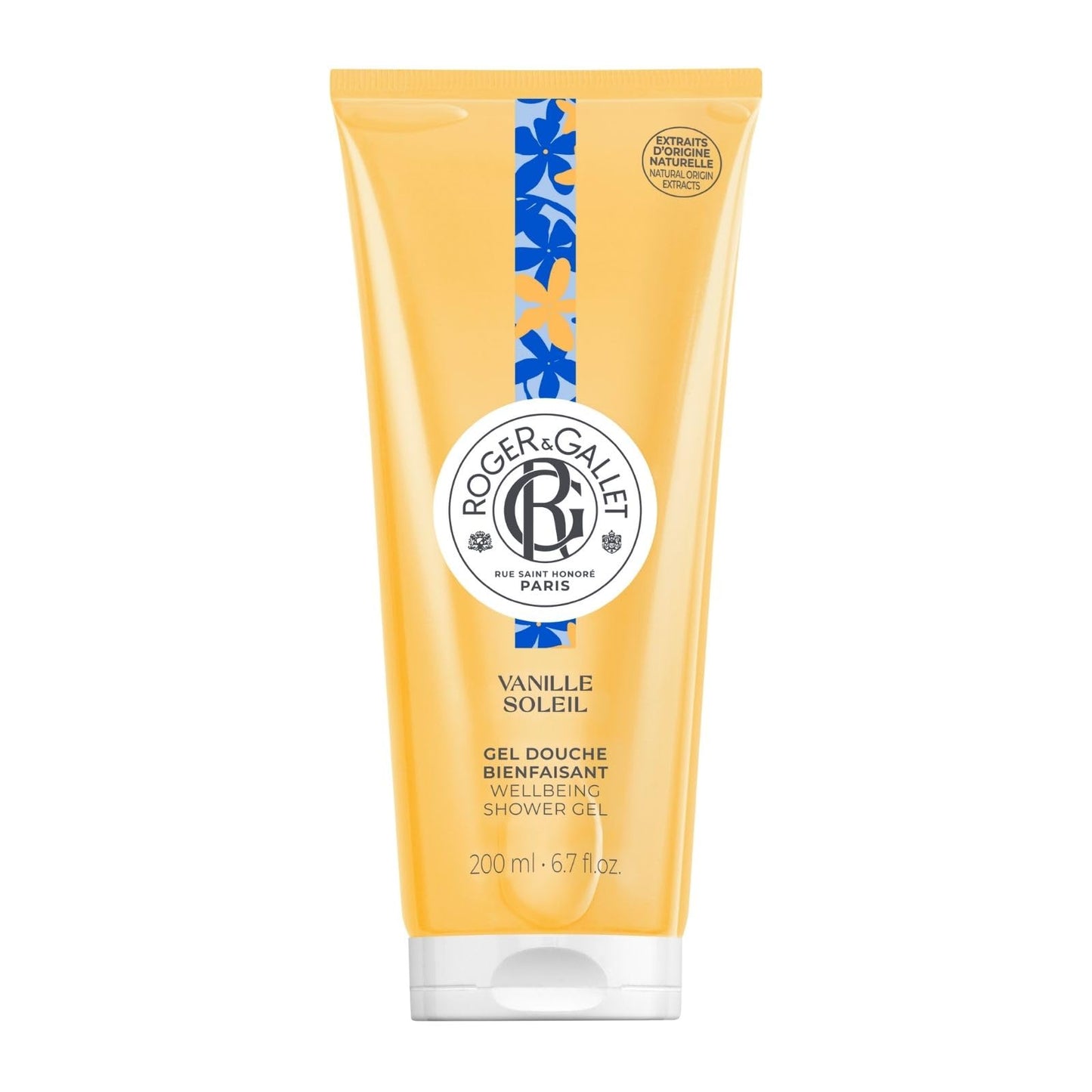 ROGER & GALLET Wellbeing Shower Gel – Plant-Based Hydrating Body Wash with Aloe Vera, Gentle Foaming Cleanser for Soft Skin (VANILLE SOL - Vanilla | 6.7 Oz)