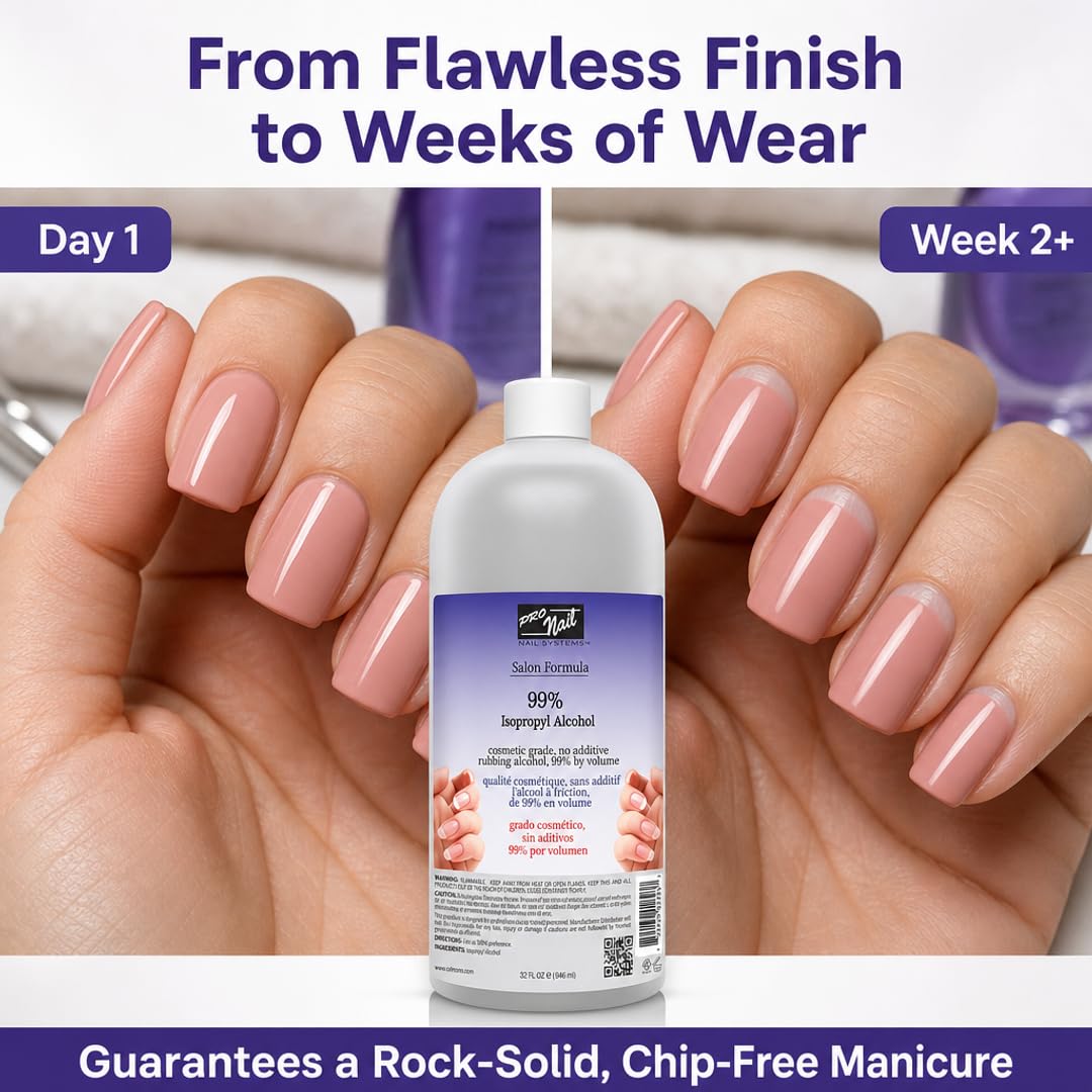 PRONAIL Nail Prep & Cleanser – 99% Isopropyl Alcohol Nail Dehydrator & Gel Cleanser | Chip-Free Adhesion for Gel & Acrylic | Professional Salon & At-Home Use | Made in USA | 32 oz