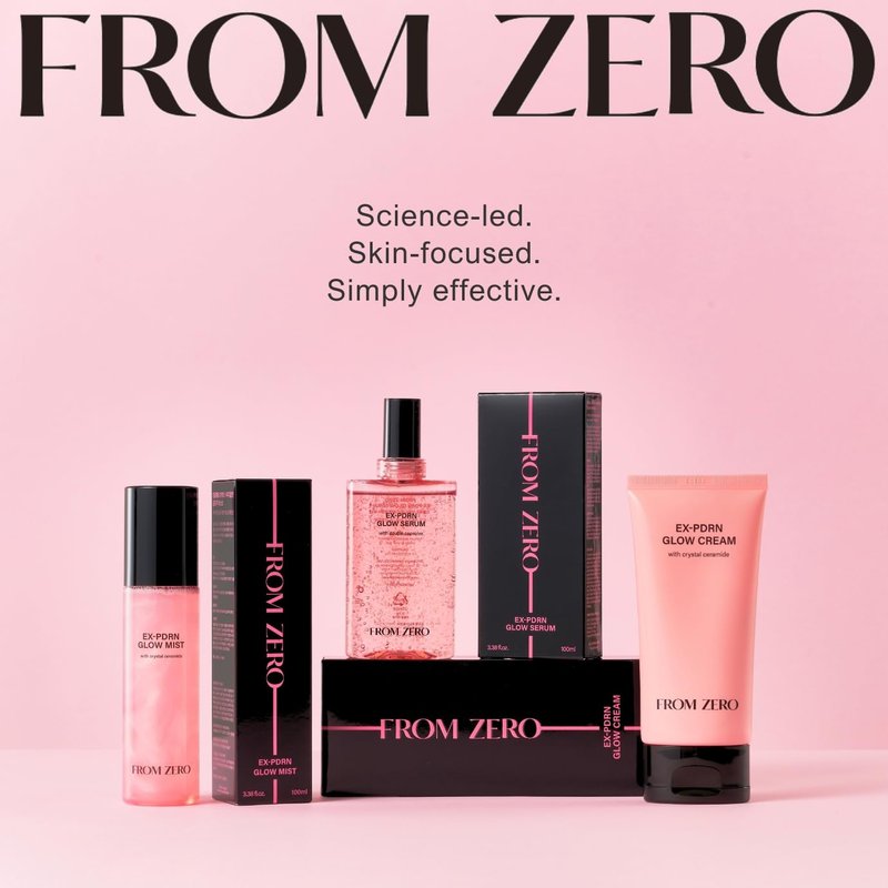 FROM ZERO EX-PDRN Glow Serum, 3.38 fl.oz. Facial Moisturizer for Dry Skin, Rose Scented, Hydration, Broccoli PDRN, Jinseng Exosomes, Vegan Collagen, Niacinamide, Gift for Girlfriend