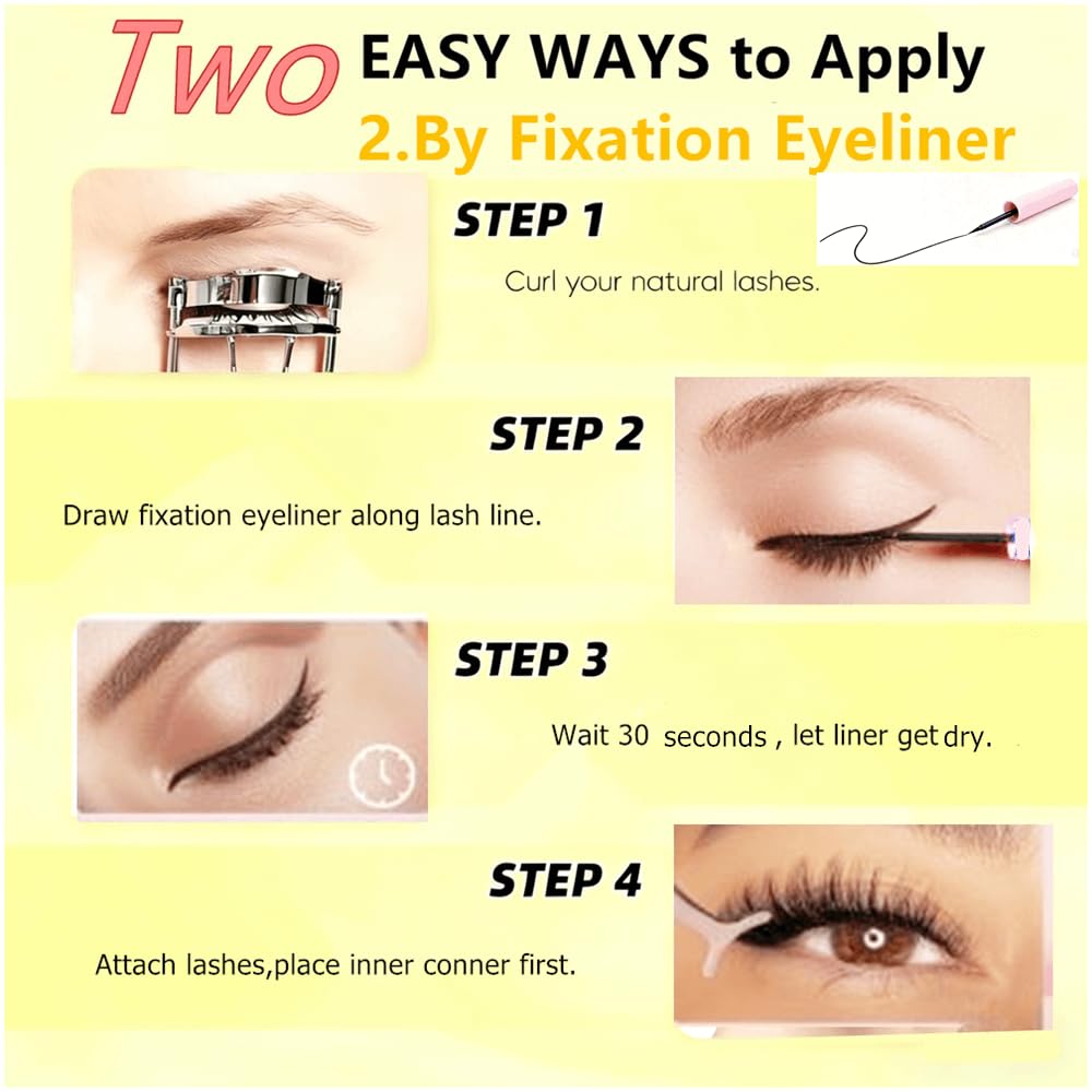 4-Pairs Magnetic Eyelashes with FREE Fixation Eyeliner - Include Natural Wispy Fluffy Fairy 4 Styles - Reusable Magnetic Eyelashes Natural Look with Applicator - Pestañas Magnéticas Naturales