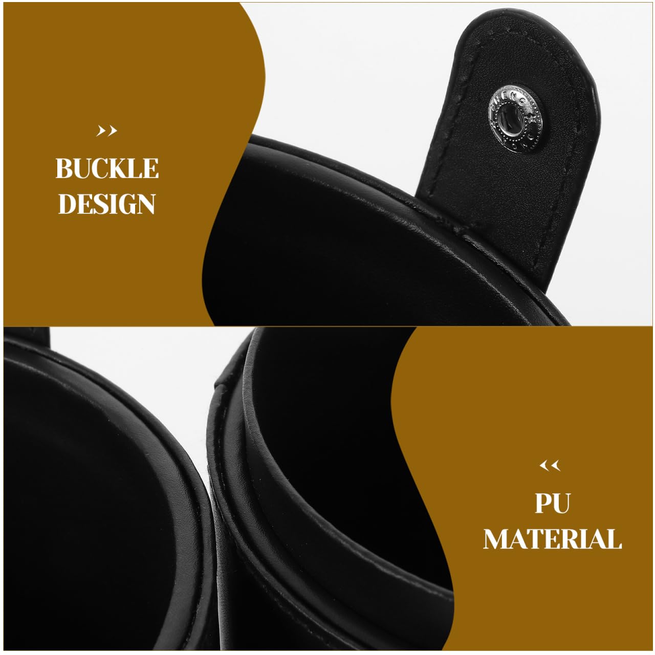 Portable Makeup Brush Holder with Lid - Elegant Pu Leather Makeup Bag Black Brush Organizer for Travel Compact Storage Bucket with Buckle Protective Lid, Easy to Clean, 7.9in X 5.19in