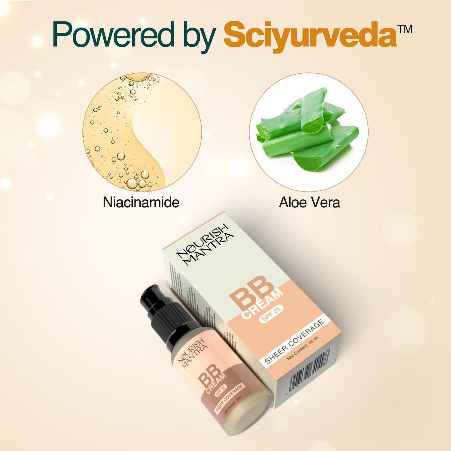 Nourish Mantra BB Cream with SPF 25 | Best For No-Makeup-Makeup Look | Enriched with Niacinamide & Aloe Vera | Suits All Skin Types | For Women | 15 ml