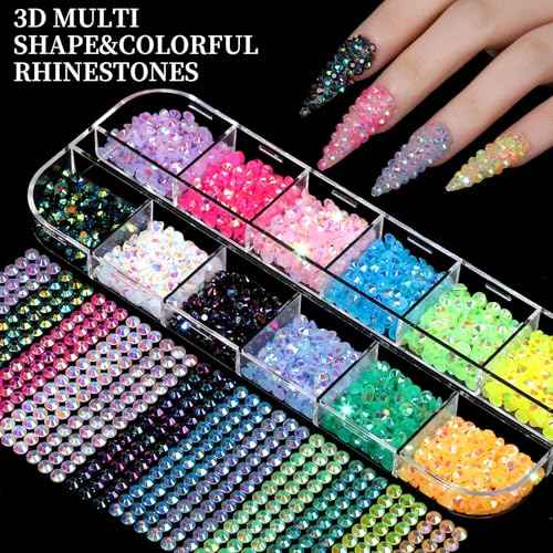 FANDAMEI Nail Charms, Nail Rhinestones Kit with 8 Boxes of Nail Gems, 3D Charms for Nails, Colorful Clear Flatback Rhinestones, Multi Shape Pearls Jewels Crystals for Craft
