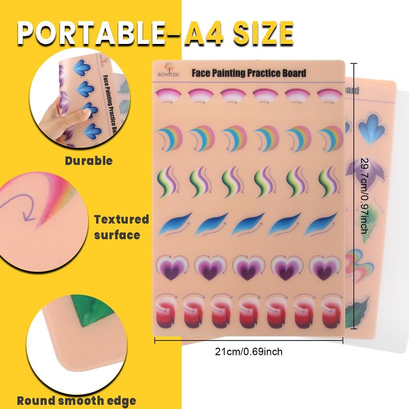 Face Painting Practice Board Set - 4 Reusable Colorful Templates | A4 Size Makeup Exercise