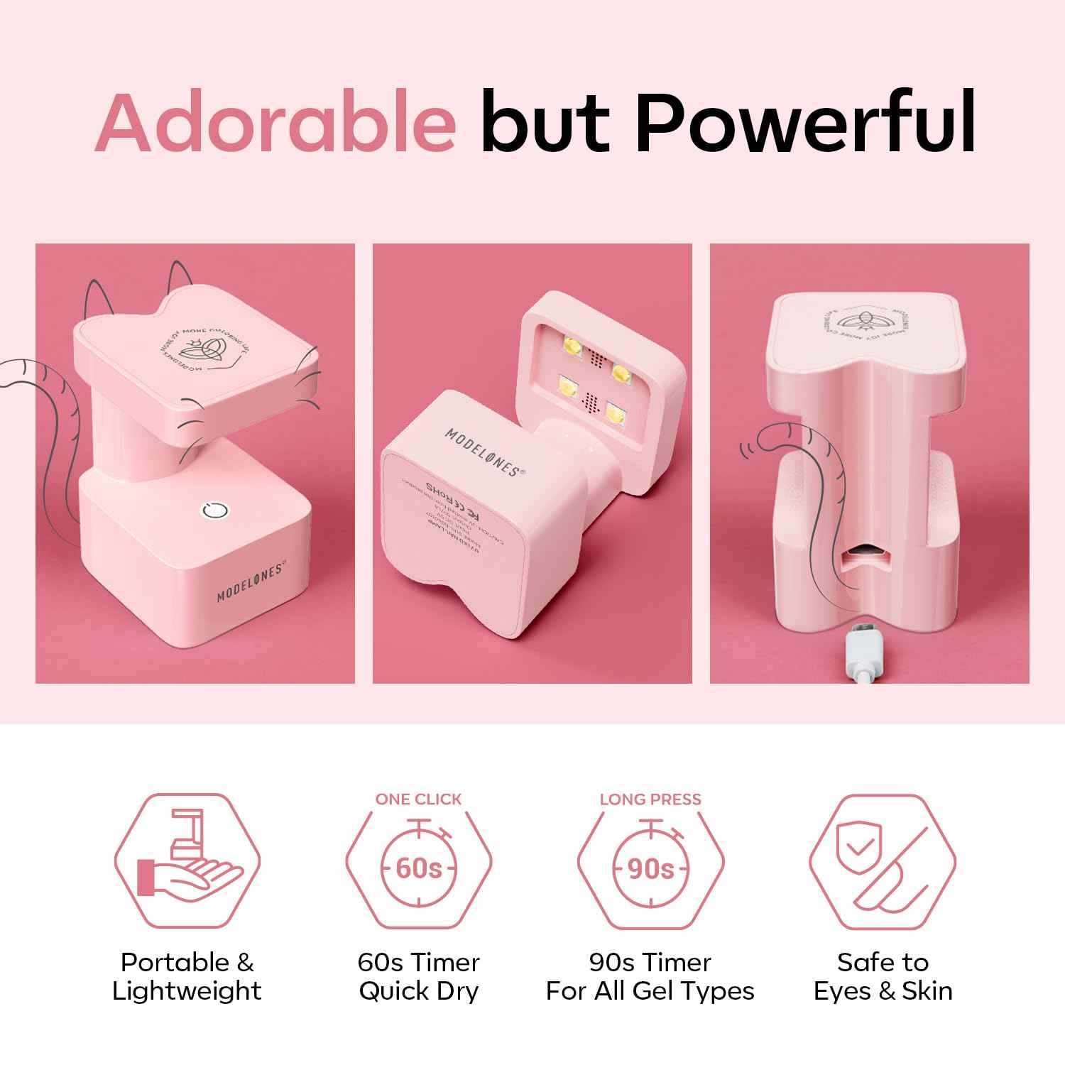 Modelones Cordless Pink UV Nail Lamp & Mini Nail Drill - Portable LED Dryer with 2 Timers for Fast Nail Extensions