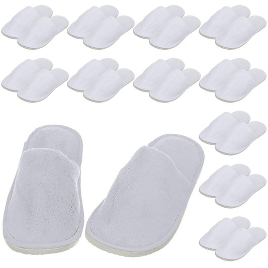 Tarpop 12 Pairs Disposable Slippers for Guests Bulk House Spa Slippers Fluffy Coral Fleece Indoor Hotel Shoes for Women Men Shoeless Home Hotel Bedroom Travel(White, Yellow, Grey)