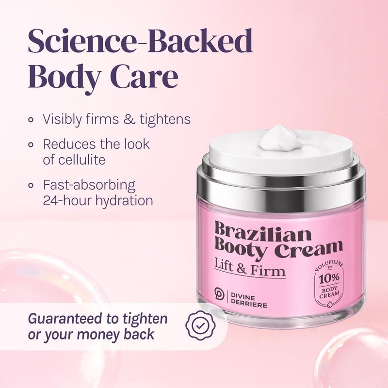 Divine Derriere Brazilian Body Butter Cream, Lift and Firm Body Cream with Volufiline Helps Reduce the Appearance of Cellulite for a Lifted and Firm-looking Derriere, Bum Bum Cream, 50ml