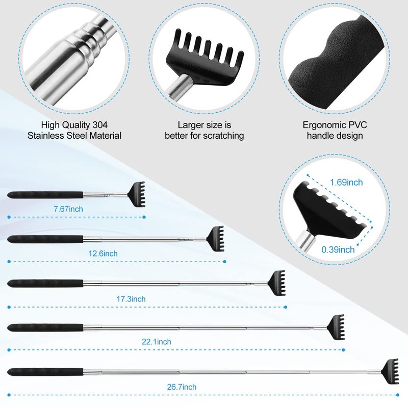 Yeipis 3 Pack Different Back Scratcher Metal Portable Telescoping with Rubber Handles, Extendable Back Massager Tool with Beautiful Box, Stocking Stuffers for Men Women Christmas Presents(Black)