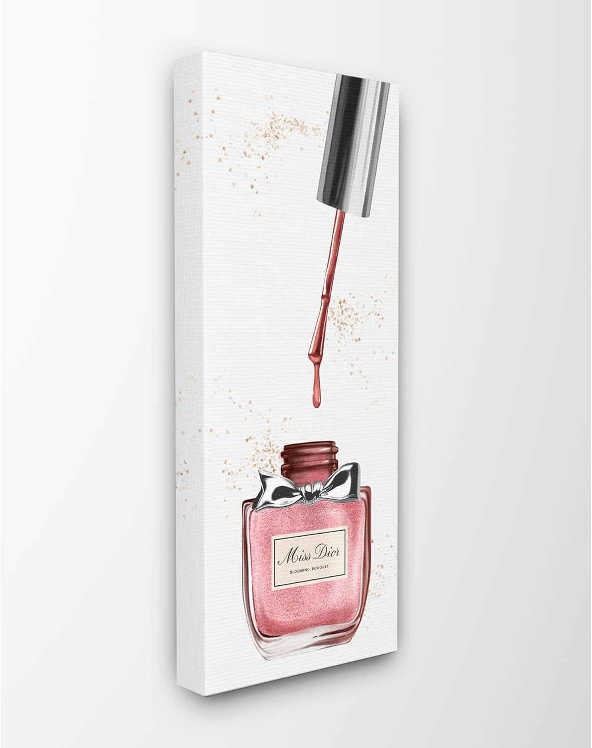 Makeup Nail Polish Brush Canvas Art - Pink & Silver Fashion Design | 13 x 30 Inches, Easy to Hang