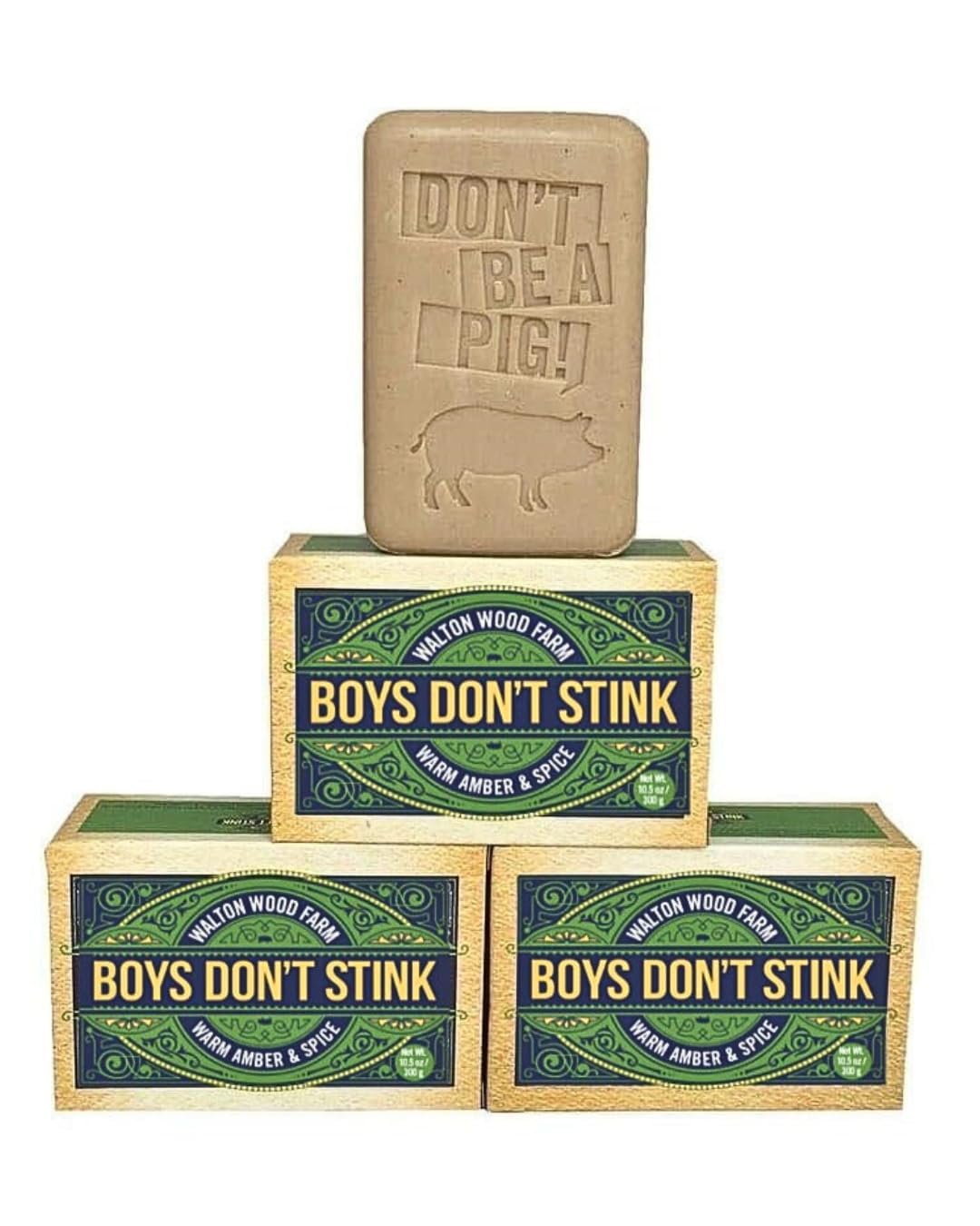 Walton Wood Farm, 10.5 oz Soap: (Boys Don't Stink: Warm Amber & Spice, 3 Pack)