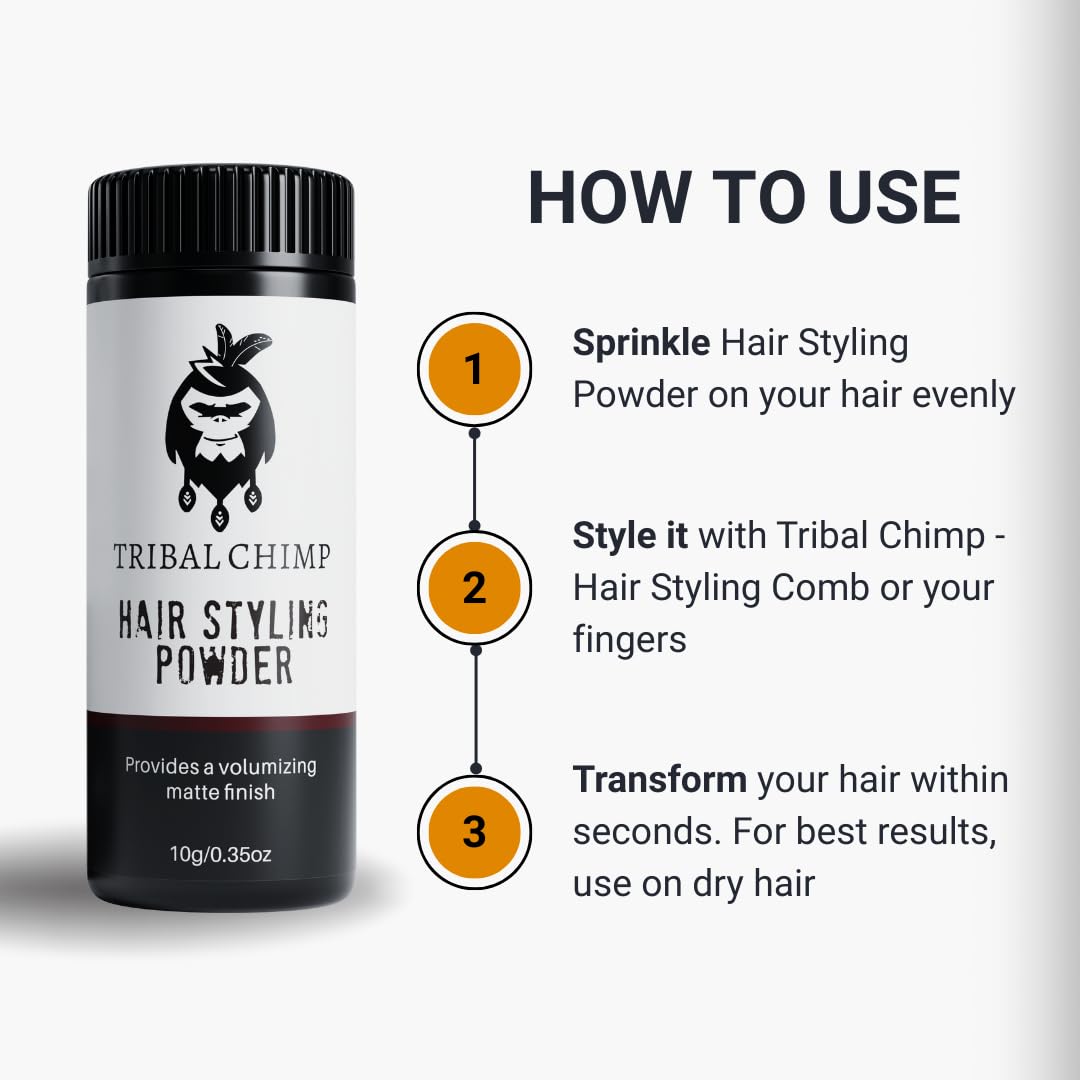 Tribal Chimp Hair Styling Powder, All-day Invisible Hold Hair Volumizer and Texture Powder for Men and Women, Styling Powder with Matte Finish - 3-Piece Set, 10g