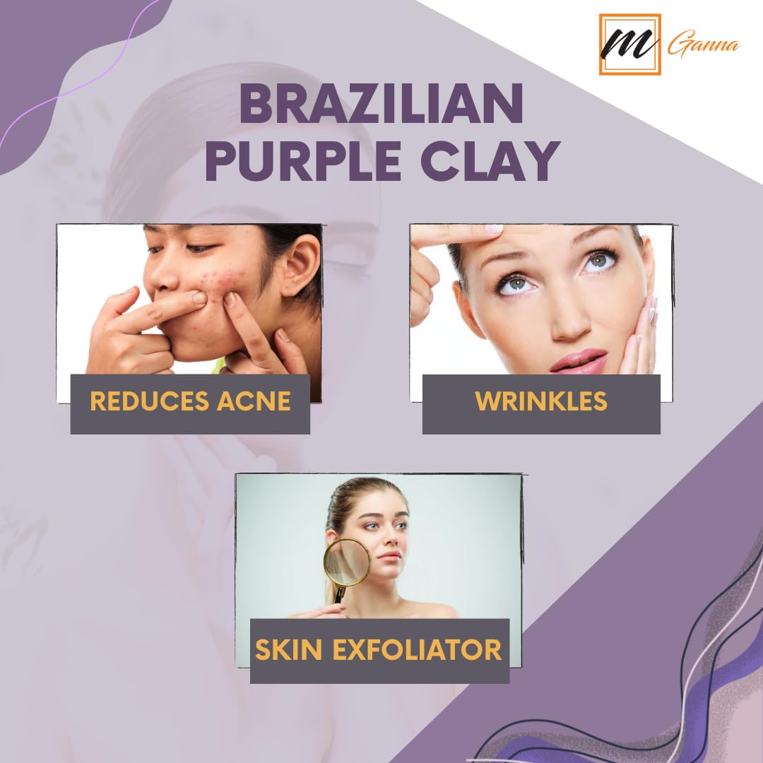mGanna 100% Natural Brazilian Purple Clay for Hair Masks, Scrubs, Creams and Soap Making 2 LBS / 908 GMS